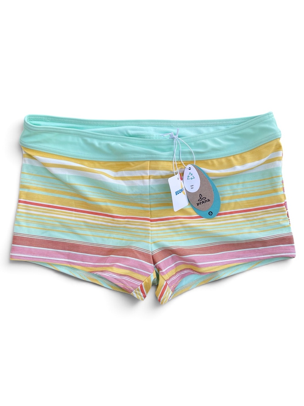 NWT prAna Raya Boyshort Bikini Bottoms Striped Swim Shorts Women's Medium Full